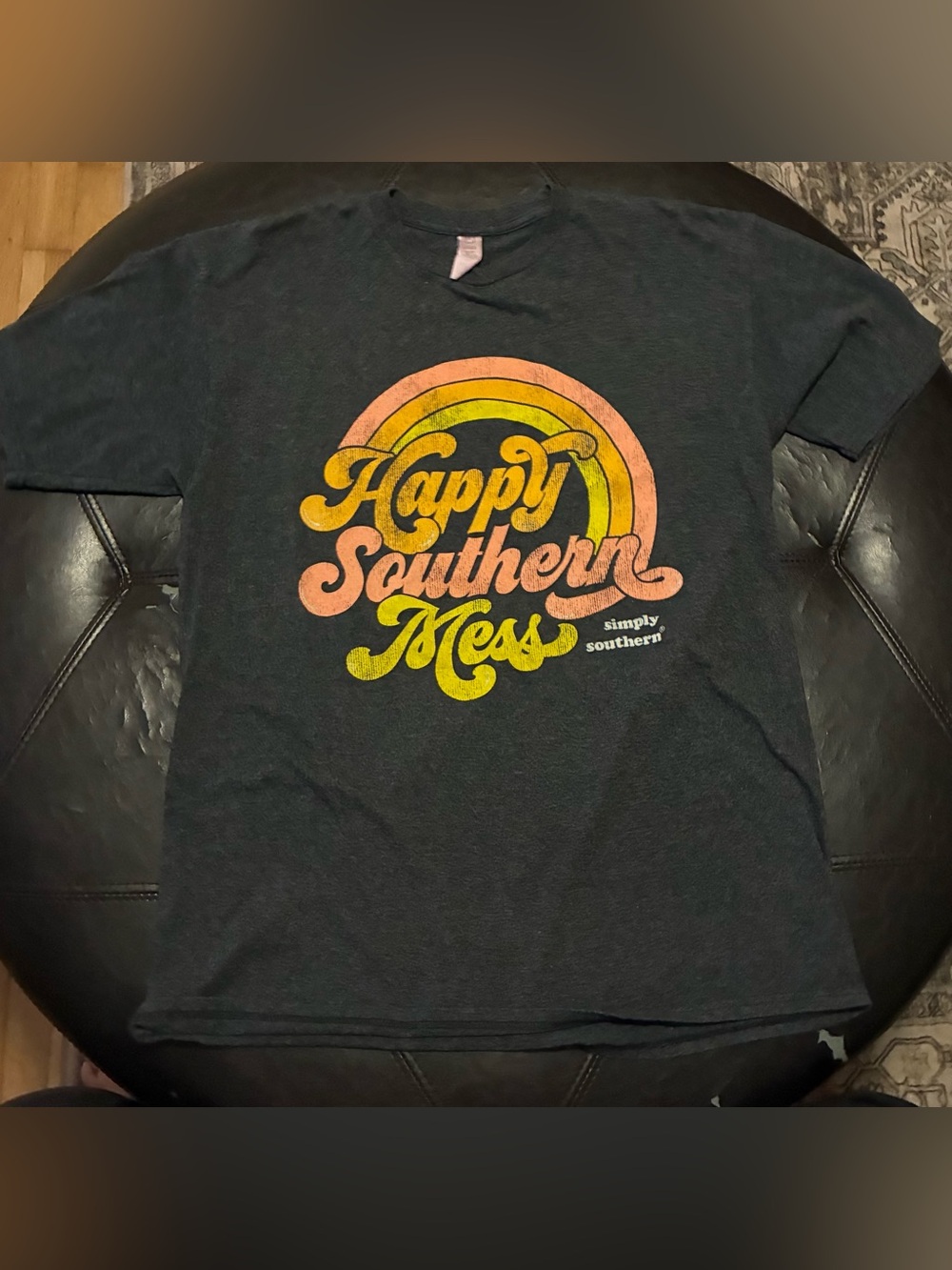 Simply Southern Black Tee with Peach & Yellow Retro Graphic